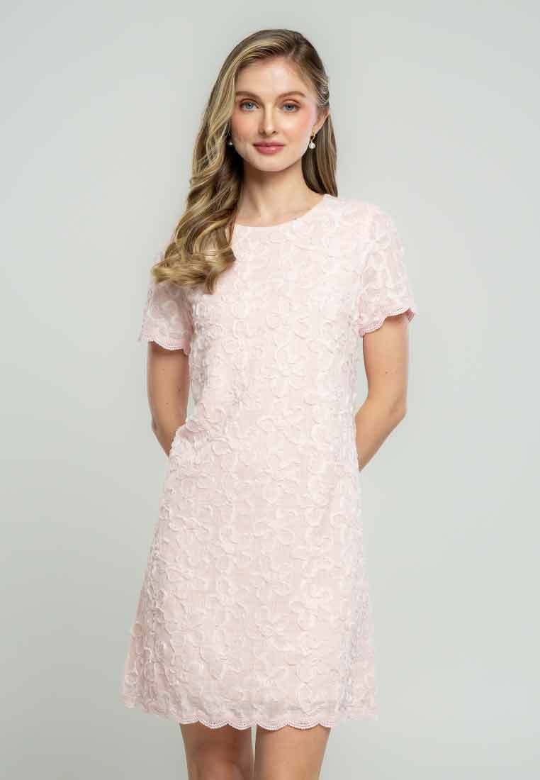Wrenlee Shift Dress in Embroidered Applique Fabric