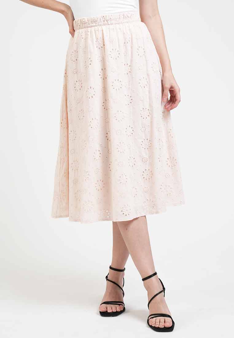 Annabelle Floral Eyelet A-Line Midi Skirt