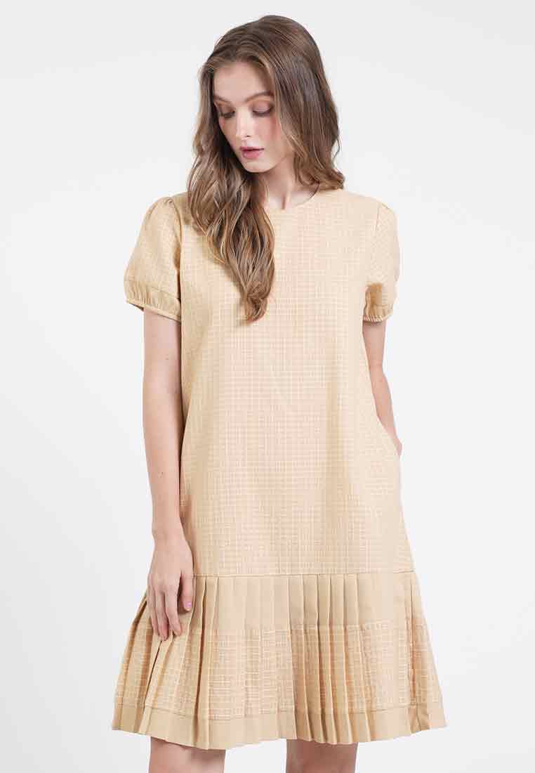 Lyca Grid Pleated Sheath Dress