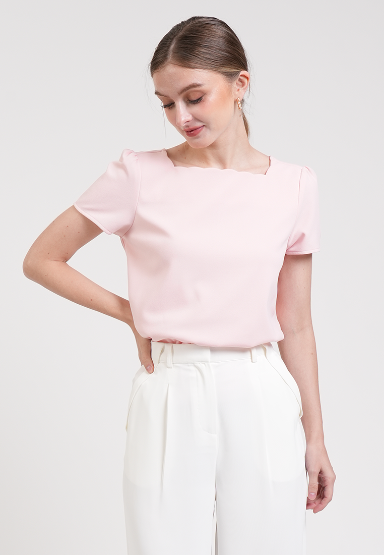 Camille Scalloped Puff-Sleeve Top
