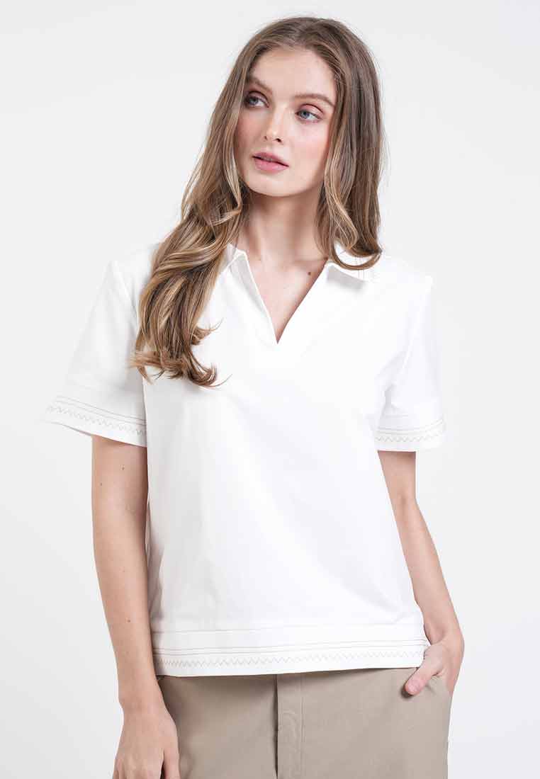 Camila Embroidered V-Neck Collar Top