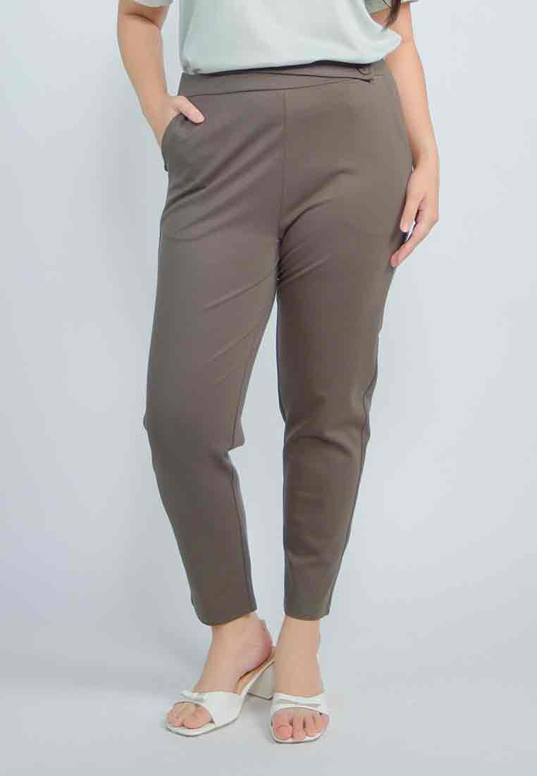 Milly Plus Size Wrenn Spandex Pants with Asymmetrical Tab Detail