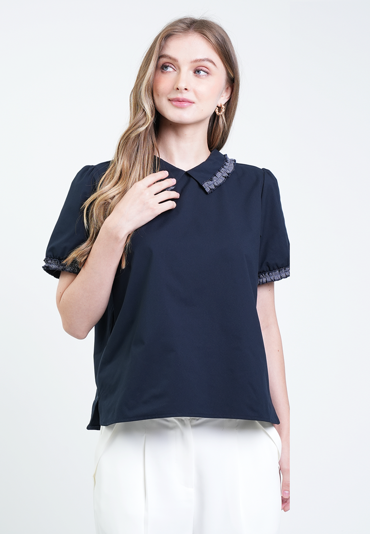 Solana Tweed-Trimmed Collared Blouse