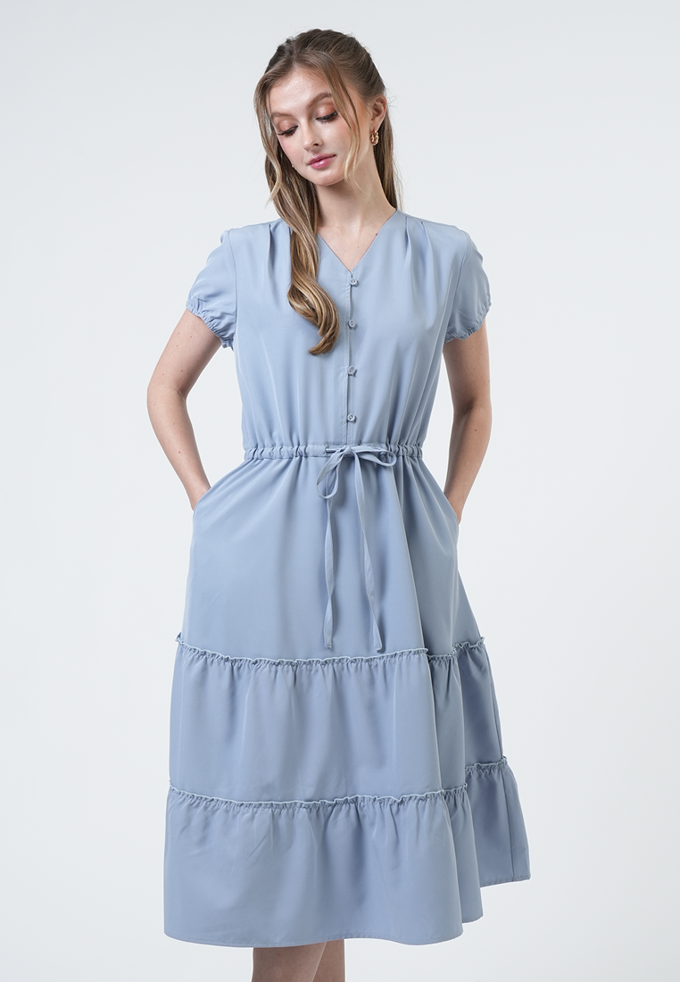 Megan Tiered Ruffle Hem Midi Dress