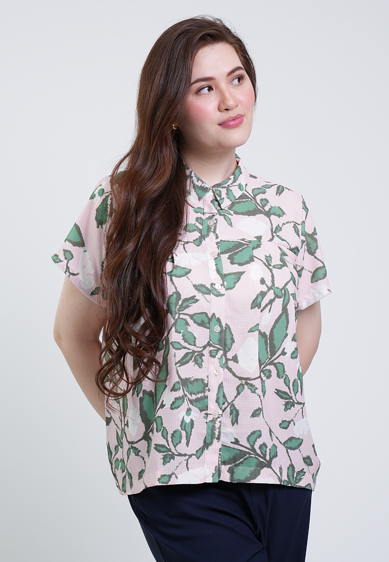 Milly Plus Size Rosa Button-Down Collar Floral Blouse