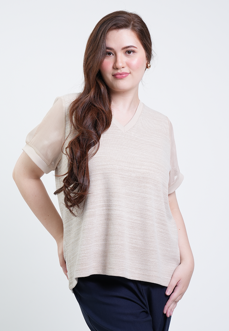 Milly Plus Size Paige Sheer-sleeve V-neck Top