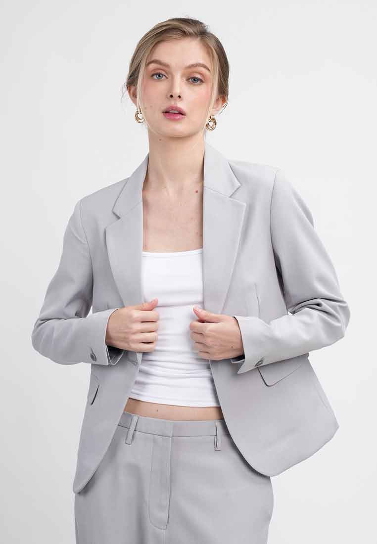 Eirene One-Button Workwear Blazer with Curved Hem