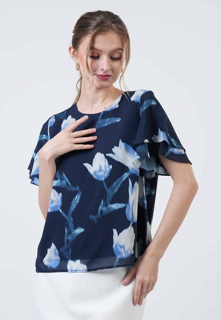 Ivy Tulip Print Double-Flutter Top