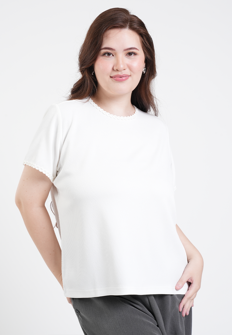 Milly Plus Size Solene Relaxed Scalloped Trim Top
