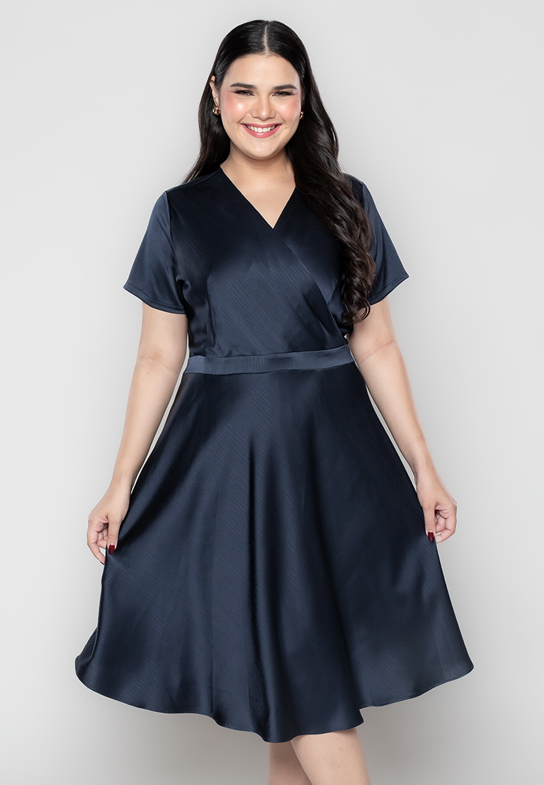 Milly Plus Size Emmanuelle Front Wrap Dress in Satin Fabric