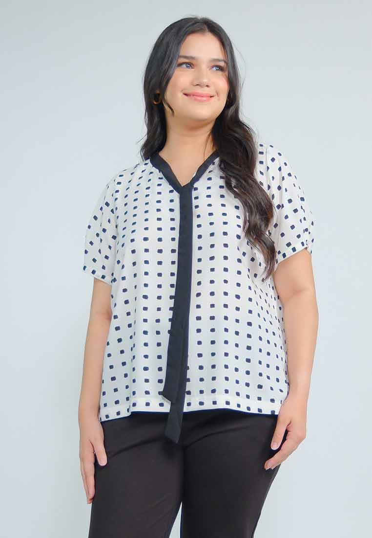 Milly Plus Size Mabel Geometric Print with Ribbon Collar Detail