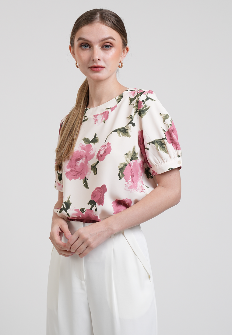 Mira Vintage Floral High-Neck Blouse