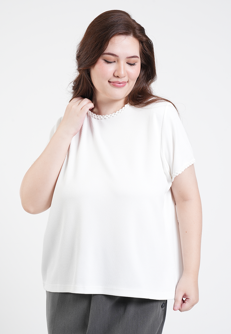 Milly Plus Size Solene Relaxed Scalloped Trim Top