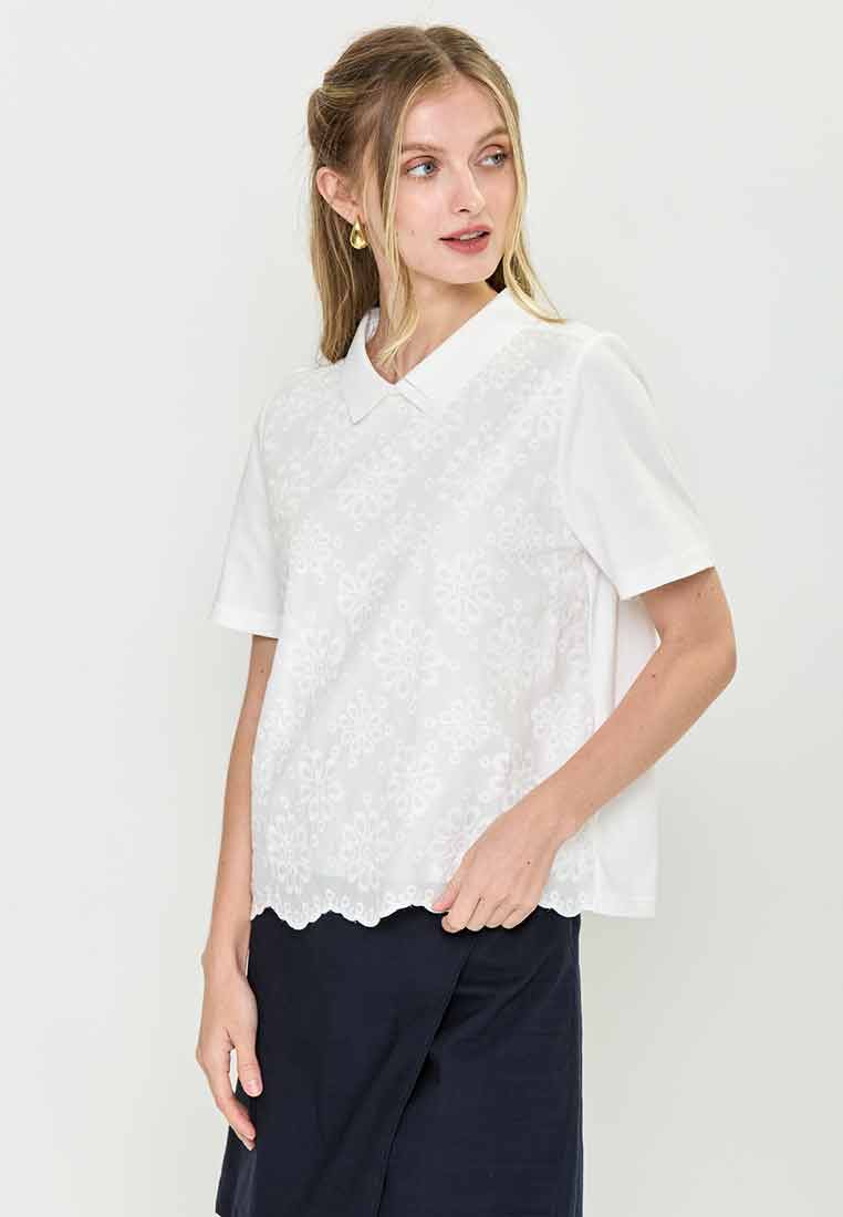 Whitley Collared Eyelet Short Sleeves Top