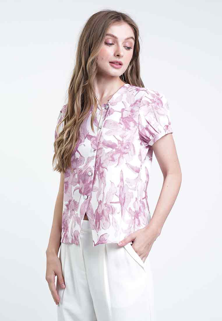 Maya Asymmetric Button Floral Top