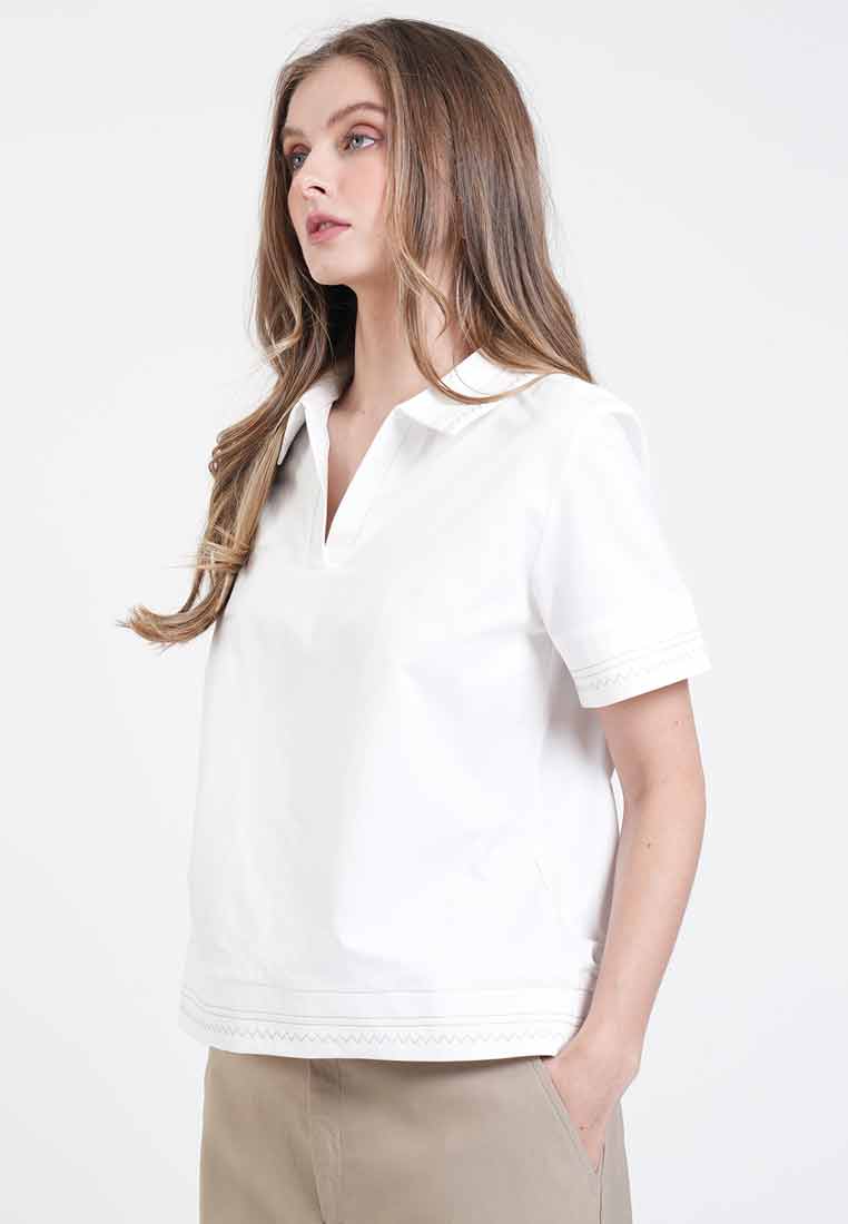 Camila Embroidered V-Neck Collar Top