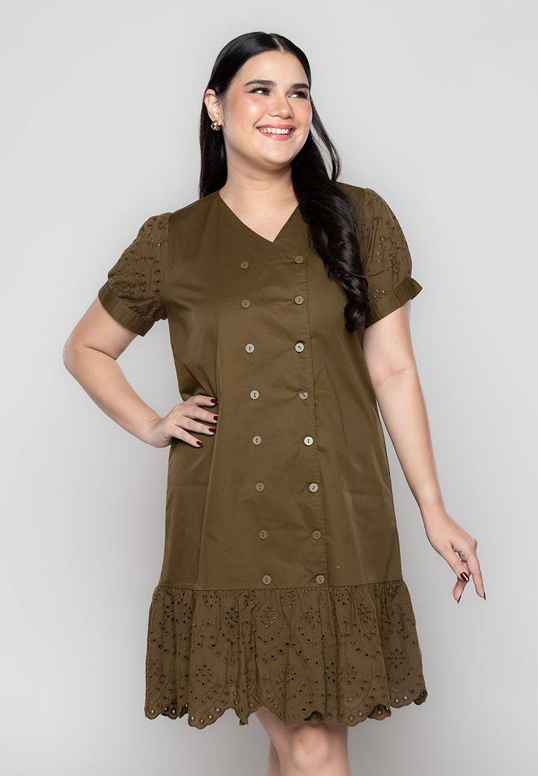 Milly Plus Size Robyn Double Breasted Dress with Eyelet Hem