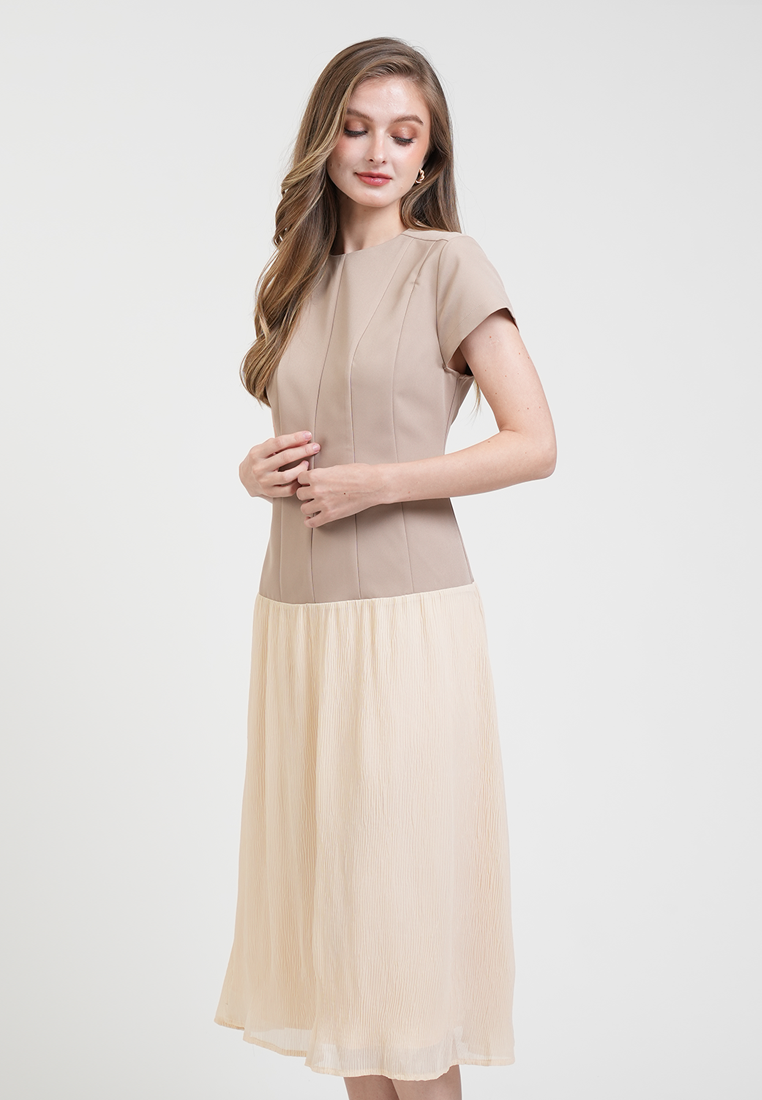 Claudine Structured Two-Tone Midi Dress