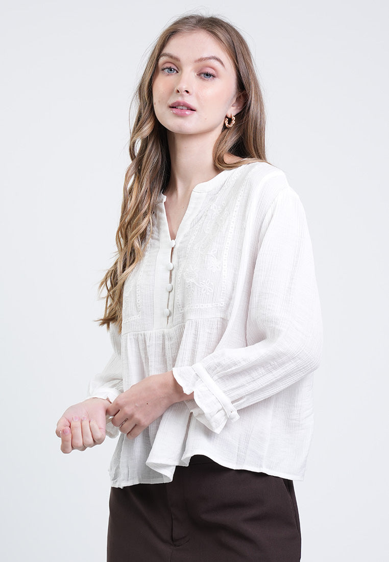 Gabriela Embroidered Crinkled Top