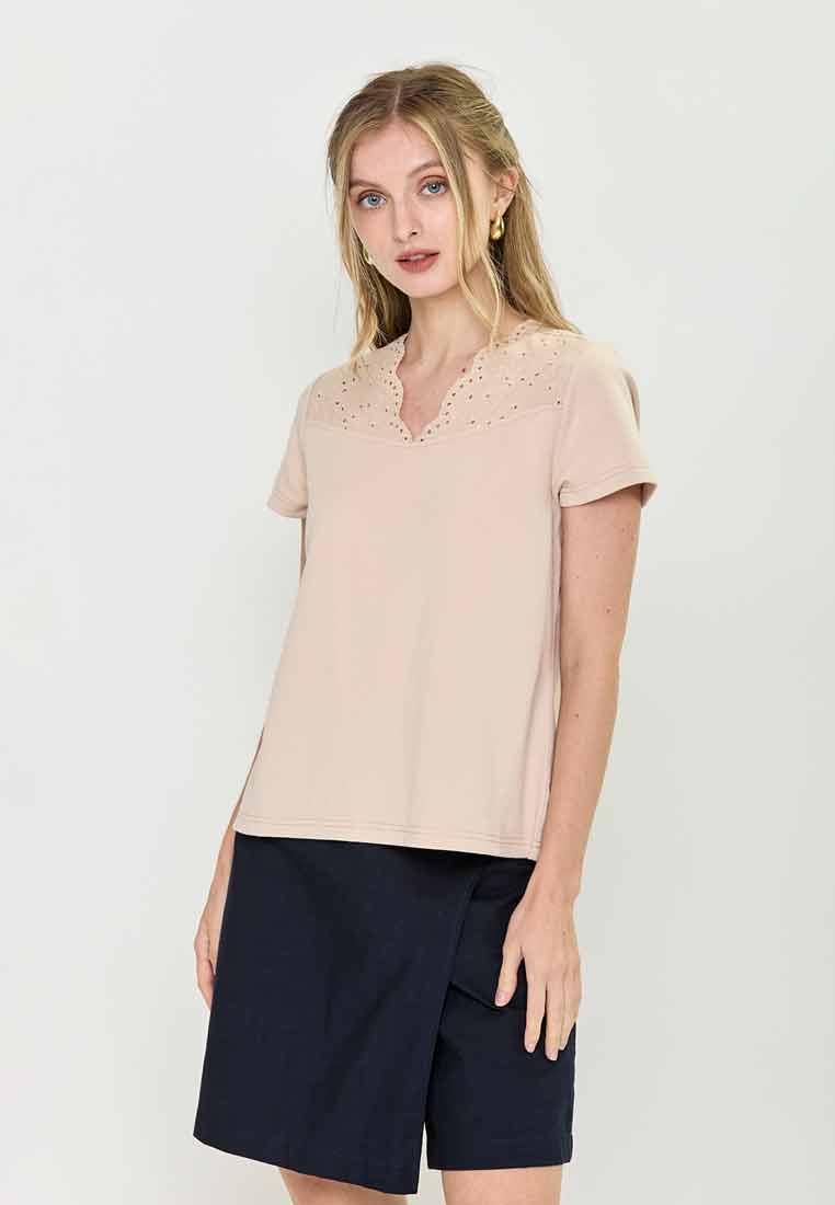 Britthany V-Neckline Knit Top with Eyelet Combi