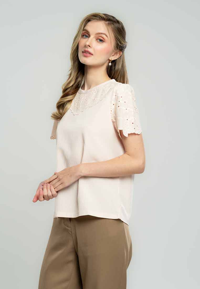 Tessa Basic Short Sleeves Top with Eyelet Detail
