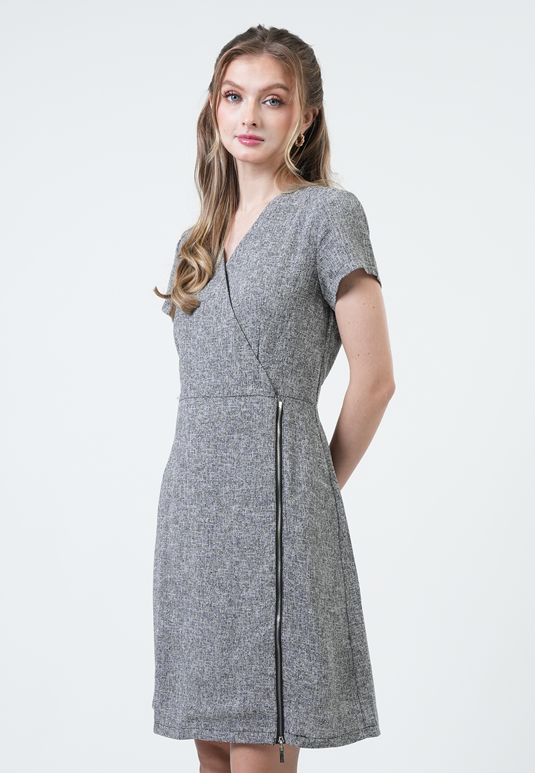Mara Zip-Detail Tweed Shift Dress
