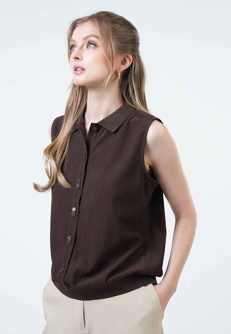 Nola Sleeveless Knit Polo Blouse