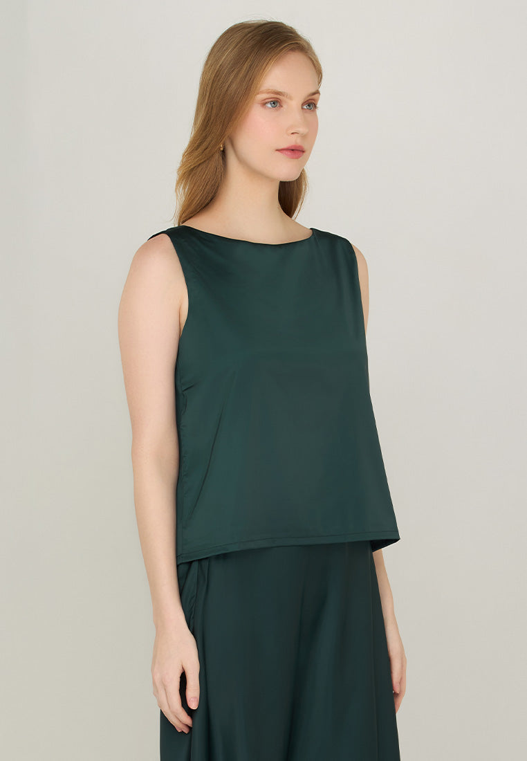 Maybelle Sleeveless Satin Boat Neck Top