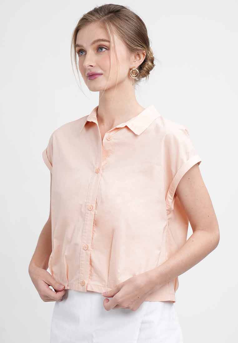 Odette Cropped Cap Sleeve Button-Up Shirt