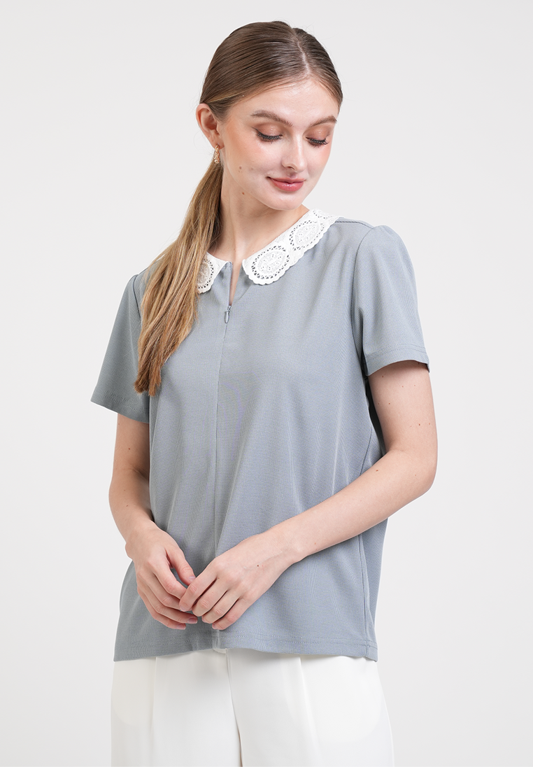 Gretchen Piped Quarter-Zip Top