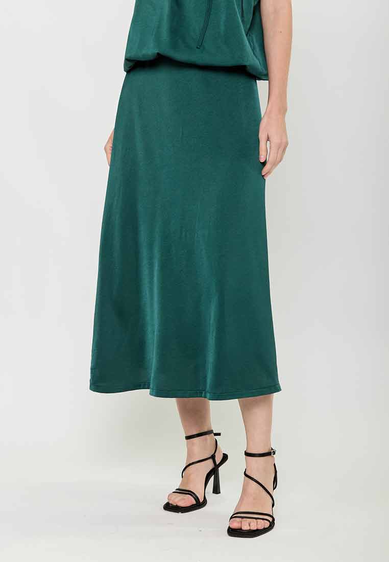 Madilynn A-Line Gartered Satin Maxi Skirt