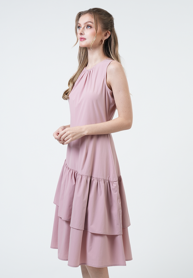 Caroline Asymmetric Ruffle Midi Dress