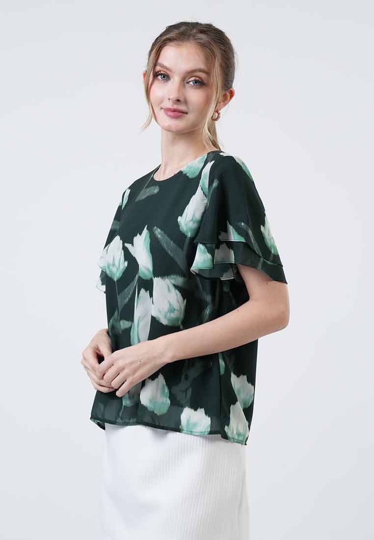 Ivy Tulip Print Double-Flutter Top