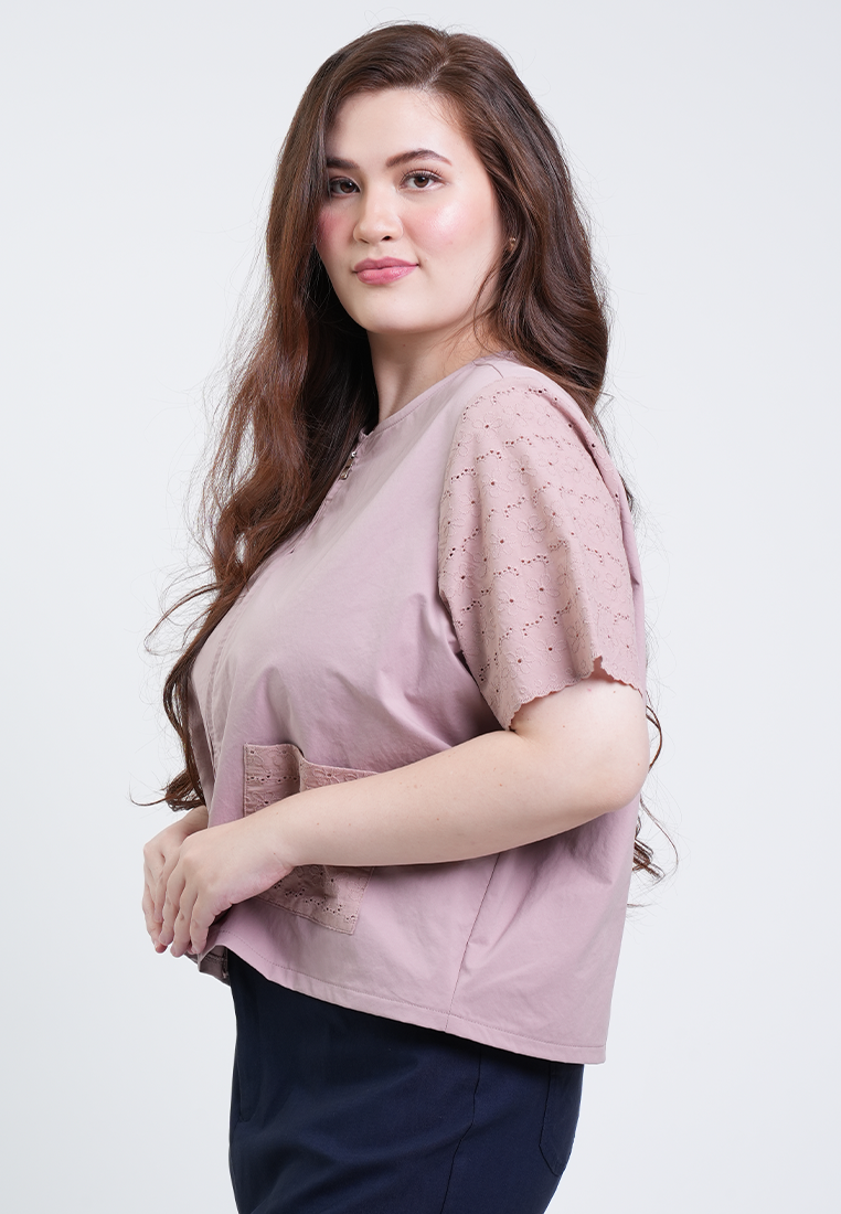 Milly plus Size Elena Textured Pocket Short Sleeve Top