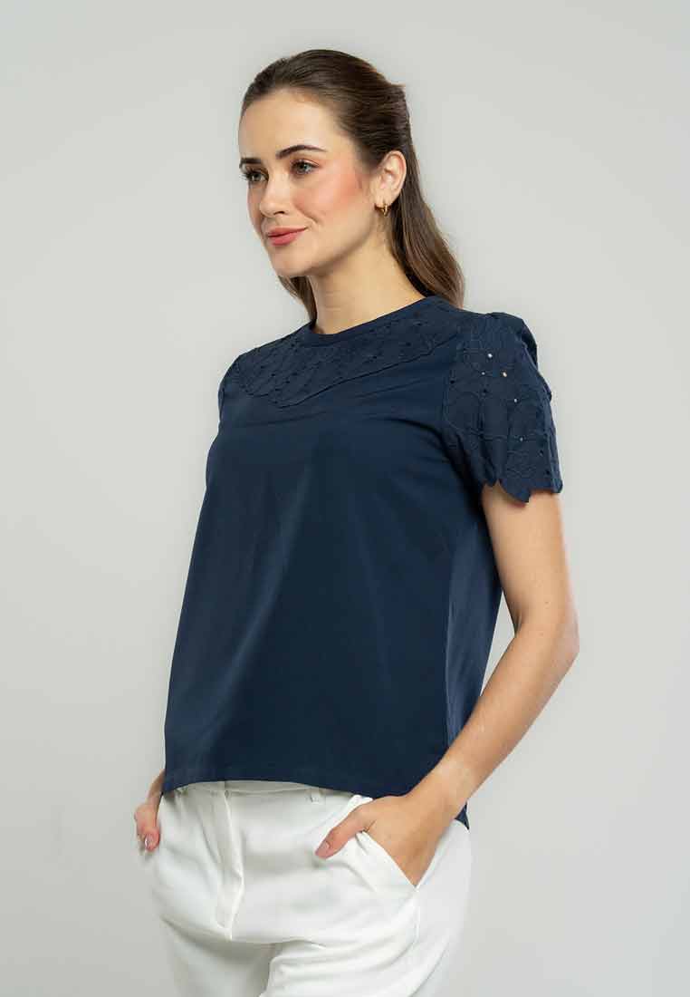 Tessa Basic Short Sleeves Top with Eyelet Detail