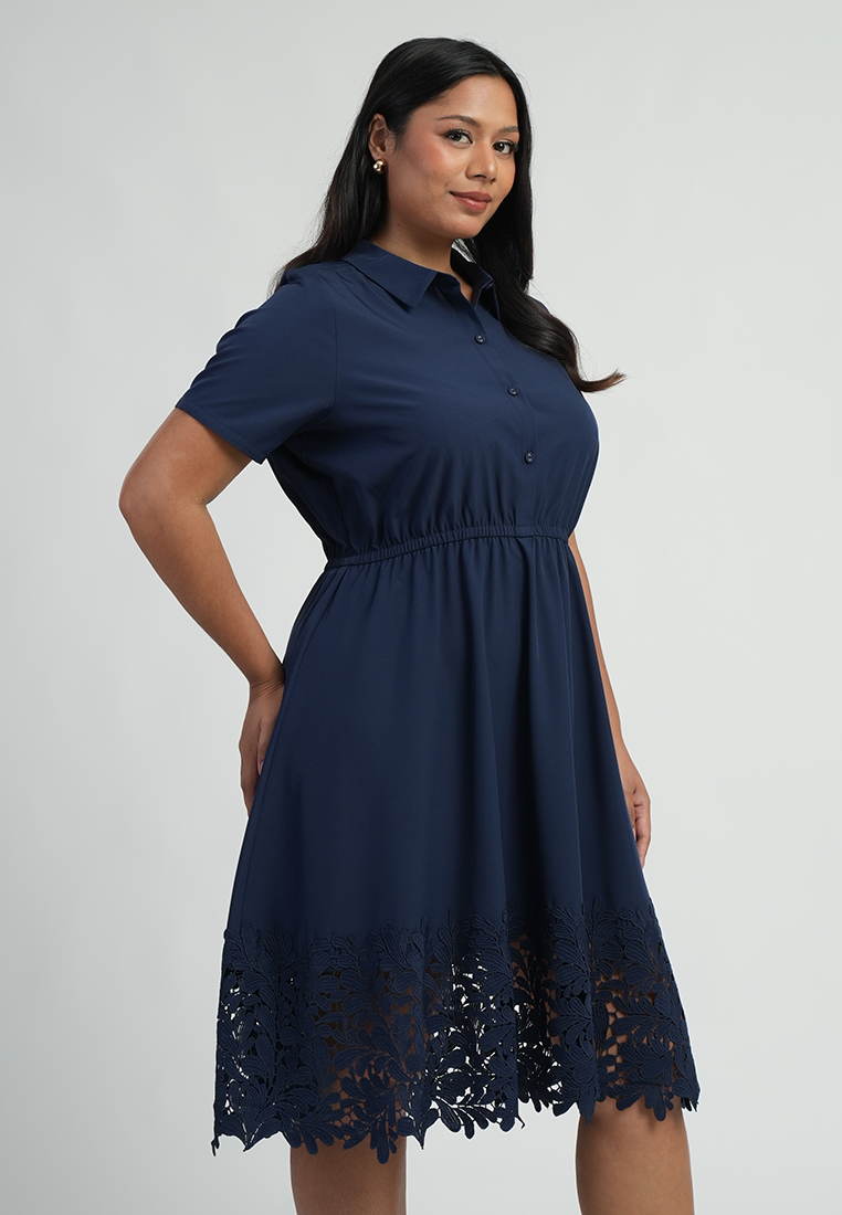 Milly by Paperdolls Caryl Laser-Cut Floral Hem Shirt Dress