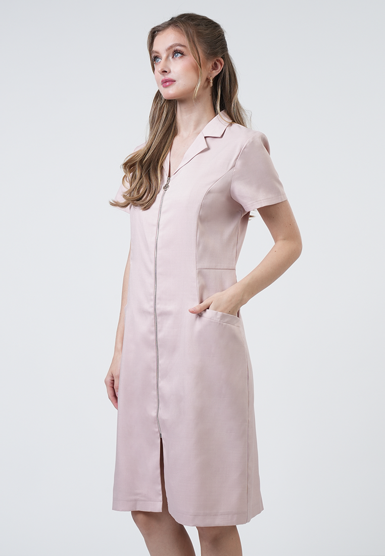Reese Zip-Front Collared Midi Dress