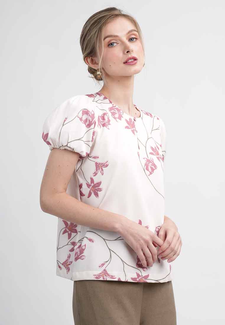 Meliora Floral Puff Sleeve Round Neck Blouse