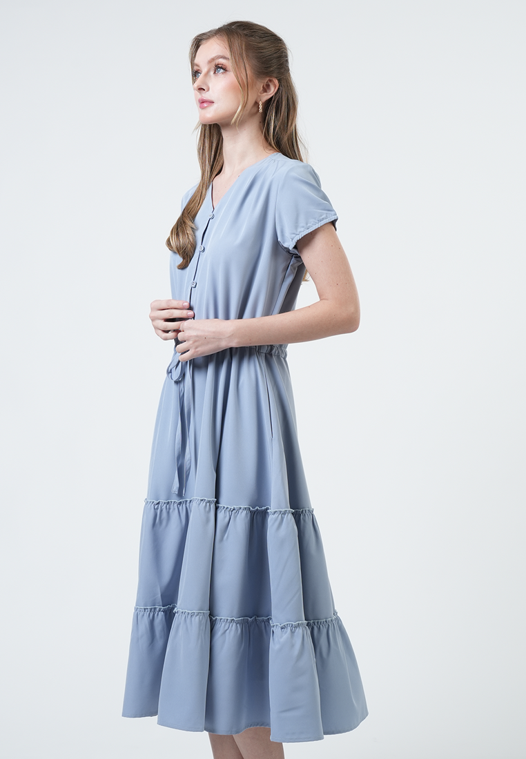 Megan Tiered Ruffle Hem Midi Dress