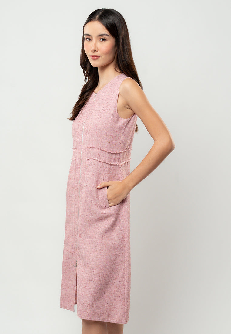 Isabelle Tweed Zip-Front Midi Dress