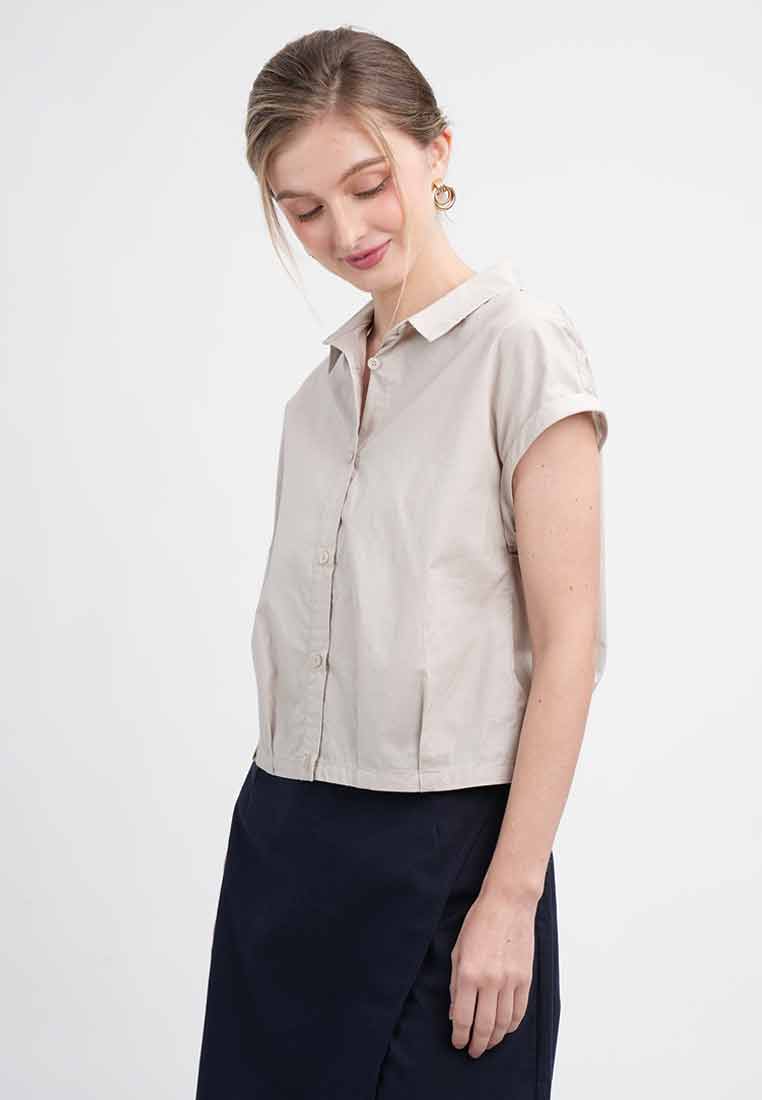 Odette Cropped Cap Sleeve Button-Up Shirt