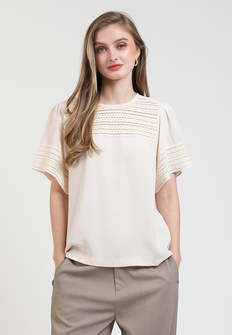 Esme Crochet Panel Short Sleeved Top