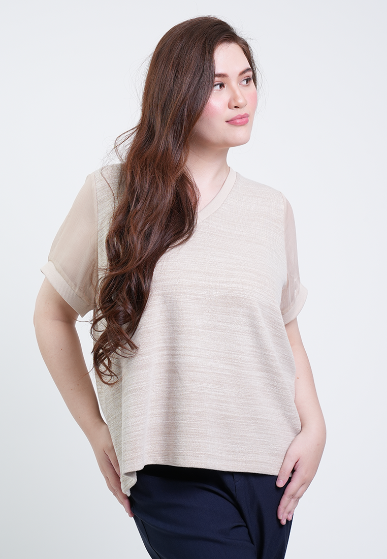 Milly Plus Size Paige Sheer-sleeve V-neck Top
