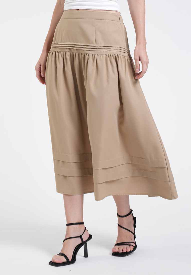Kira Pin Tuck Midi Drop-Waist Skirt