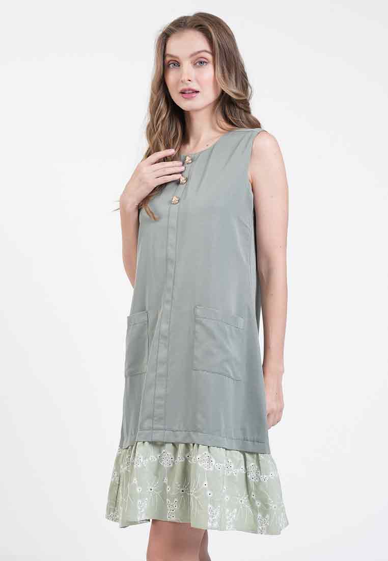 Grace Embroidered-Hem Sleeveless Dress