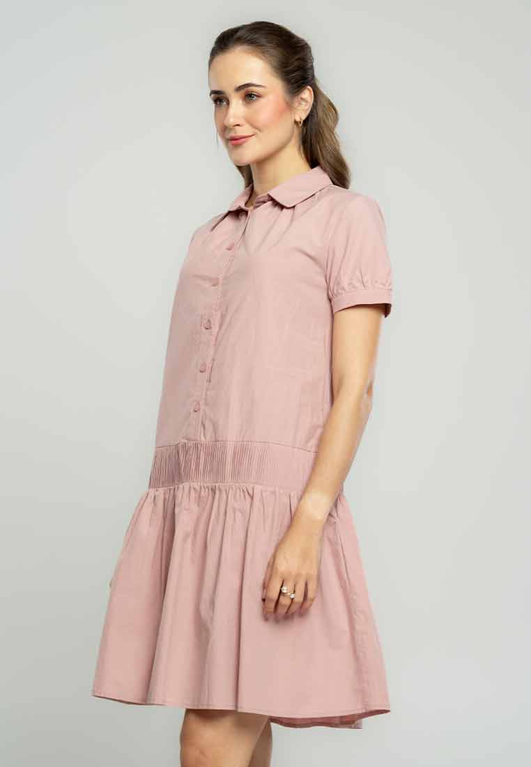 Rosy Collared Shirt Dress