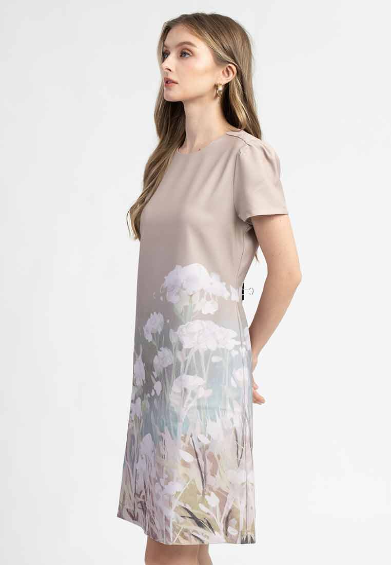 Iris Round Neck Floral Border A-Line Dress