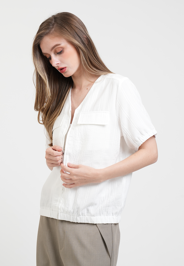 Adria Textured Zip-Front Blouse