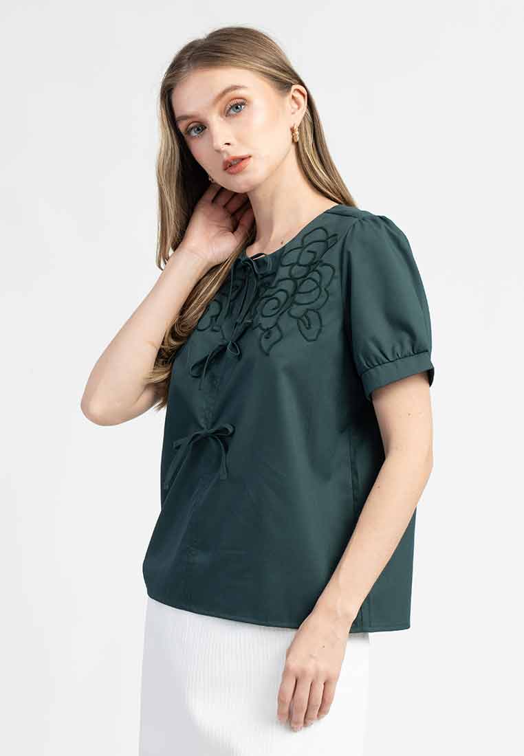 Elia Bow Front Top with Puff Short Sleeves