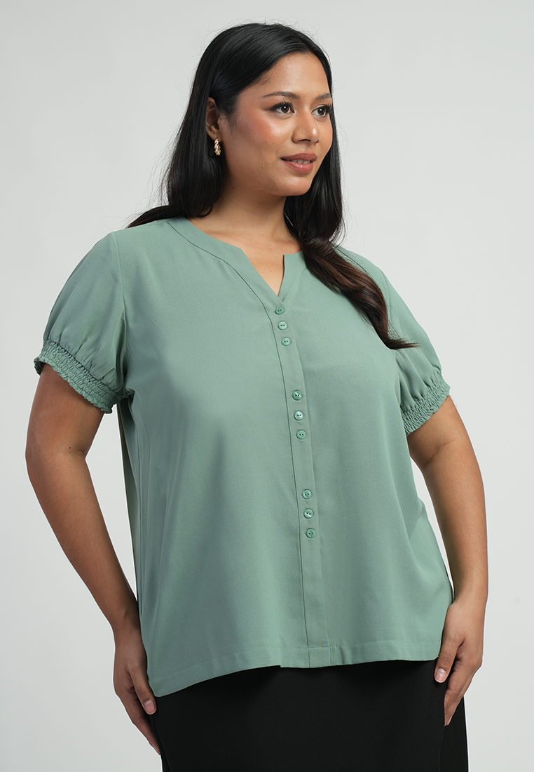 Milly Plus Size Sherina Smocked Sleeve Button-down Blouse